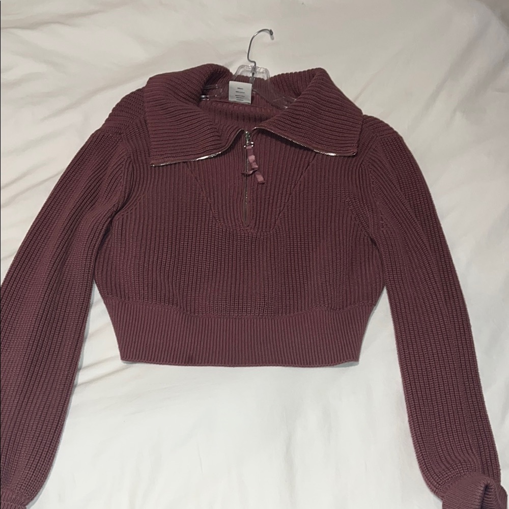 Mauve Ribbed Cropped Sweater